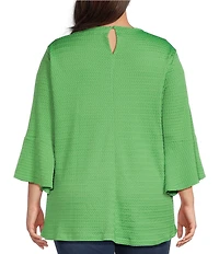 Calessa Plus Size Textured Knit Floral Applique Round Neck 3/4 High Low Tunic