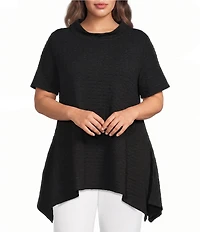 Calessa Plus Size Textured Knit Mock Neck Short Sleeve Asymmetric Tunic