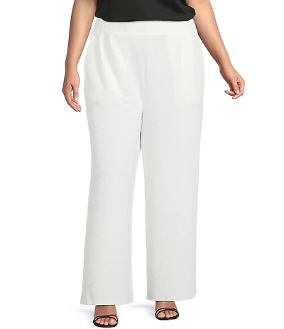 Calessa Plus Size Textured Knit Pull-On Wide Leg Pants