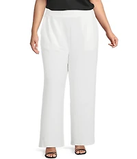 Calessa Plus Size Textured Knit Pull-On Wide Leg Pants