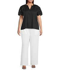 Calessa Plus Size Textured Knit Pull-On Wide Leg Pants