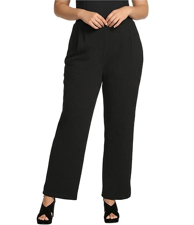 Calessa Plus Size Textured Knit Wide Leg Pull-On Ankle Pants