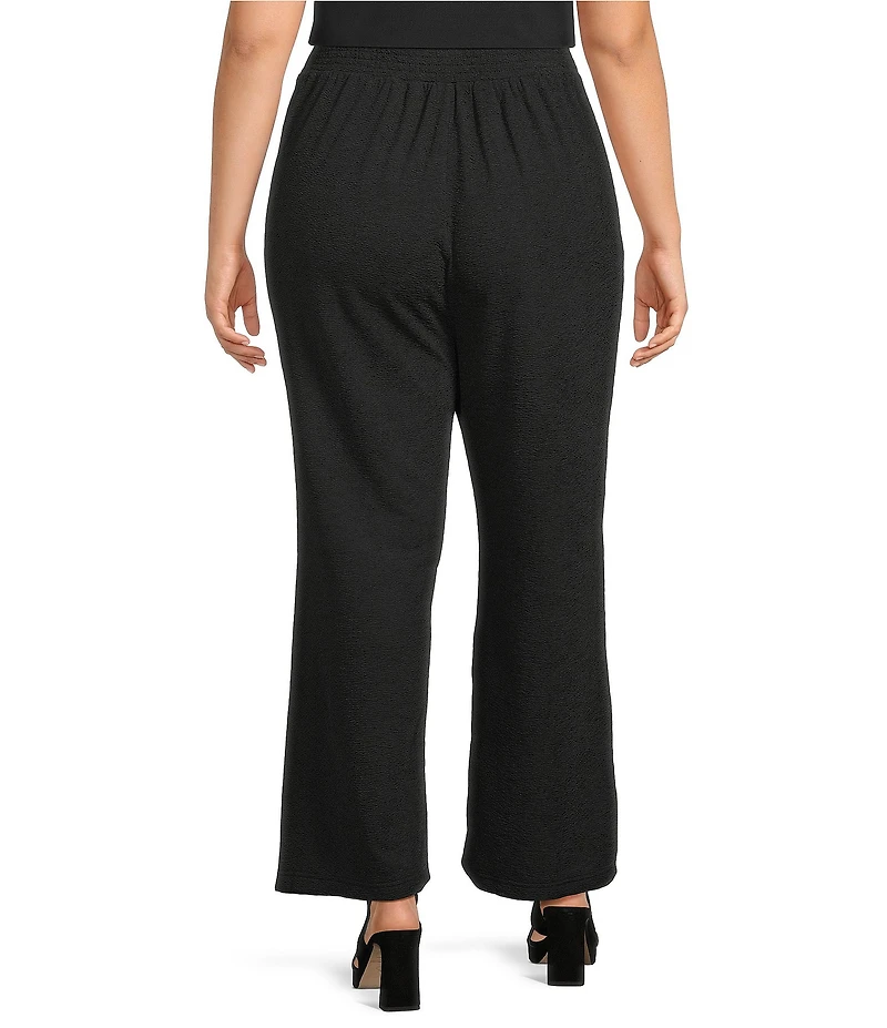 Calessa Plus Size Textured Knit Wide Leg Pull-On Ankle Pants