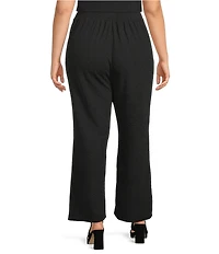 Calessa Plus Size Textured Knit Wide Leg Pull-On Ankle Pants