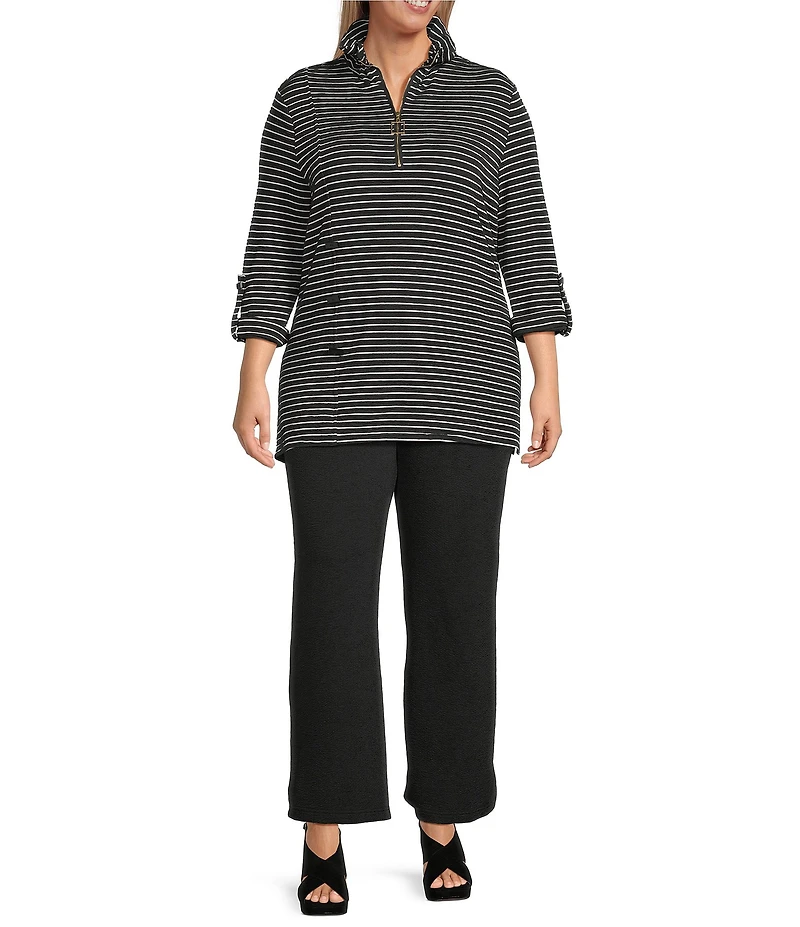 Calessa Plus Size Textured Knit Wide Leg Pull-On Ankle Pants