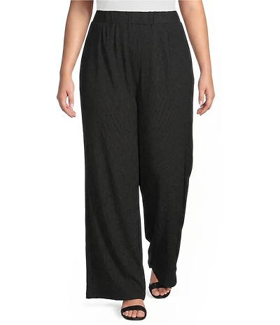 Calessa Plus Size Textured Knit Wide Leg Pull-On Pants