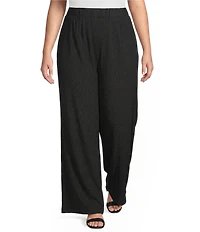Calessa Plus Size Textured Knit Wide Leg Pull-On Pants