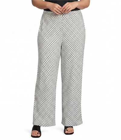 Calessa Plus Size Textured Knit Wide Leg Pull-On Pants