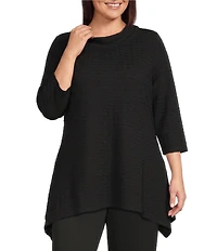 Calessa Plus Size Textured Knit Wide Neck 3/4 Sleeve Asymmetric Tunic