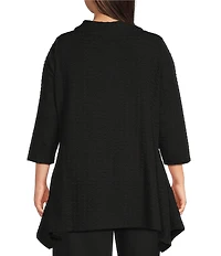 Calessa Plus Size Textured Knit Wide Neck 3/4 Sleeve Asymmetric Tunic
