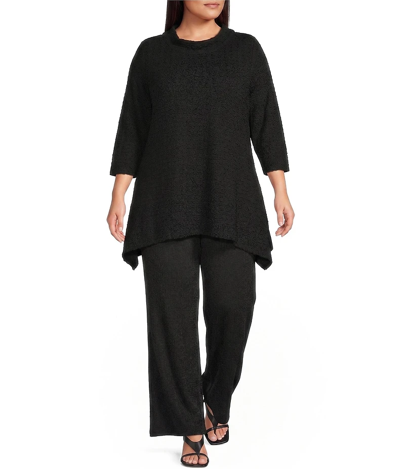 Calessa Plus Size Textured Knit Wide Neck 3/4 Sleeve Asymmetric Tunic