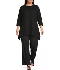 Calessa Plus Size Textured Knit Wide Neck 3/4 Sleeve Asymmetric Tunic