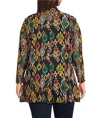 Calessa Plus Size Textured Mesh Tie-Dye Burnout Open Front Cardigan