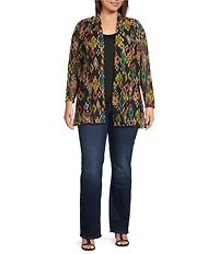 Calessa Plus Size Textured Mesh Tie-Dye Burnout Open Front Cardigan