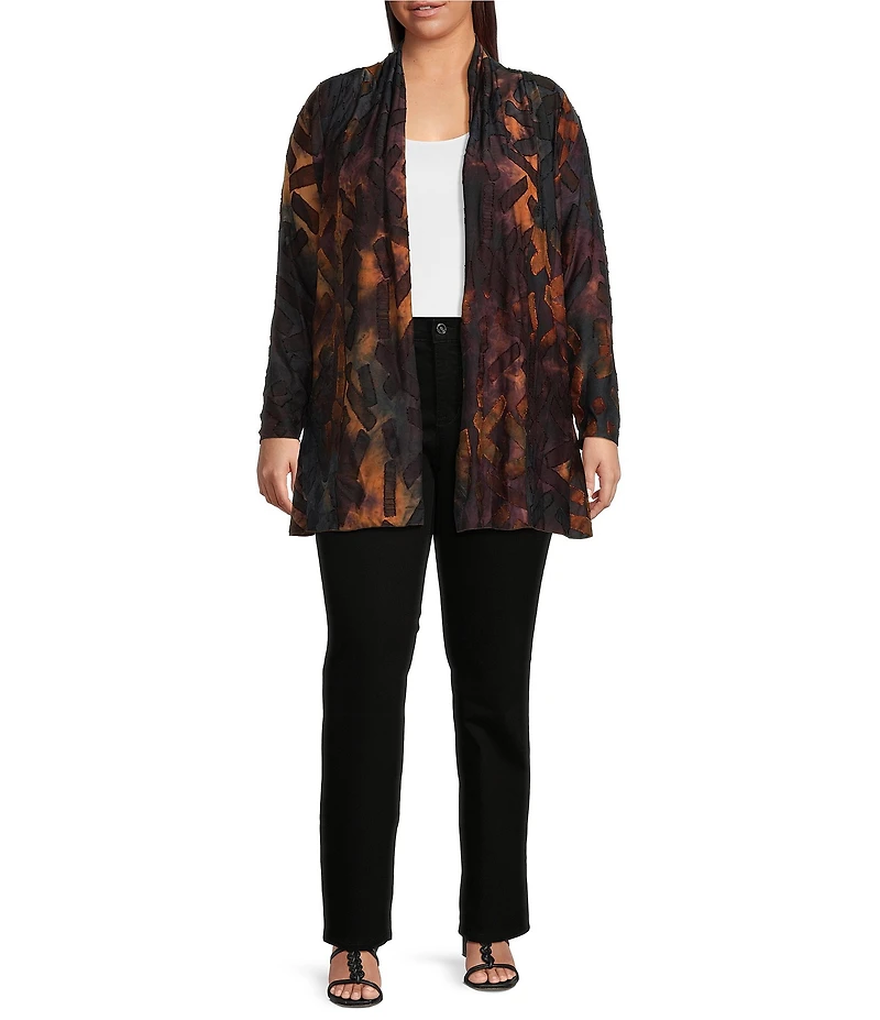 Calessa Plus Size Tie-Dye Burnout Open Front Cardigan