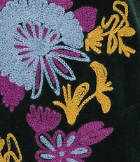 Calessa Plus Size Velvet Floral Embroidered Stand Collar Long Sleeve Jacket