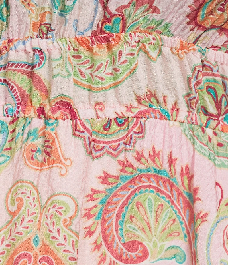 Calessa Plus Size Vine Floral Split V-Neck Elbow Puff Sleeve Tiered A-Line Midi Dress