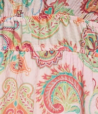 Calessa Plus Size Vine Floral Split V-Neck Elbow Puff Sleeve Tiered A-Line Midi Dress