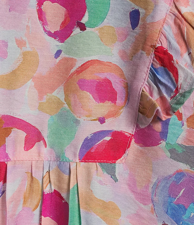 Calessa Plus Size Woven Abstract Floral Split V-Neck 3/4 Sleeve Tunic