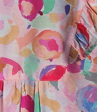 Calessa Plus Size Woven Abstract Floral Split V-Neck 3/4 Sleeve Tunic