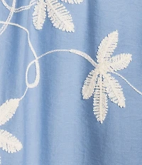 Calessa Plus Size Woven All Over Embroidered Split V-Neck Short Sleeve Tunic