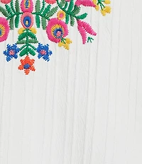 Calessa Plus Size Woven Embroidered Patchwork Stand Split V-Neck 3/4 Sleeve Tunic