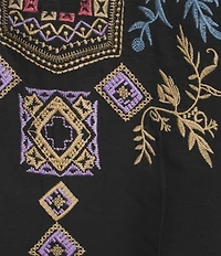 Calessa Plus Size Woven Embroidered Split V-Neck 3/4 Sleeve Tunic