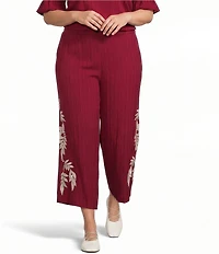Calessa Plus Size Woven Embroidered Trim Wide Leg Pull-On Pants