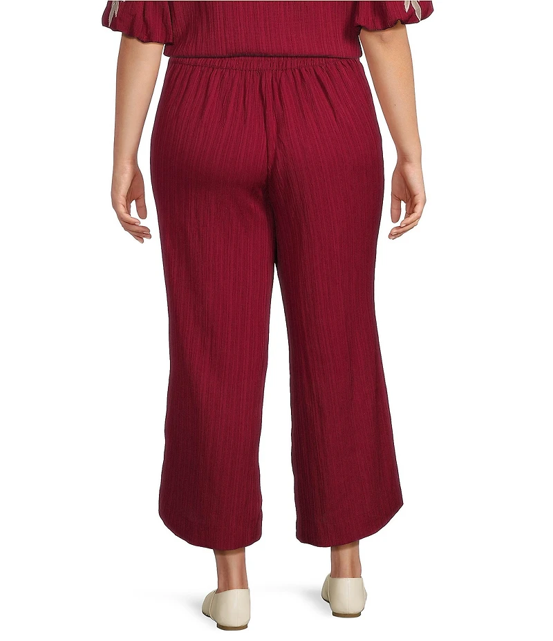Calessa Plus Size Woven Embroidered Trim Wide Leg Pull-On Pants