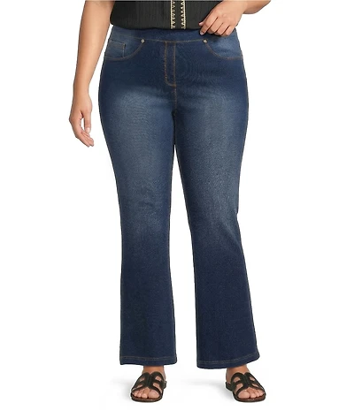 Calessa Plus Size Woven Four Way Stretch Control Waist Boot Cut Jeggings