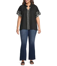 Calessa Plus Size Woven Four Way Stretch Control Waist Boot Cut Jeggings