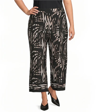 Calessa Plus Size Woven Geometric Print Coordinating Wide Leg Pull-On Pants