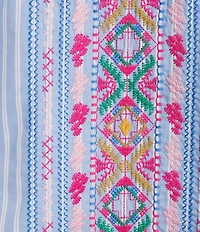 Calessa Plus Size Woven Stripe Embroidered Split V-Neck 3/4 Bell Sleeve Tunic