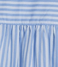 Calessa Plus Size Woven Stripe Split V-Neck Elbow Length Sleeve Tunic