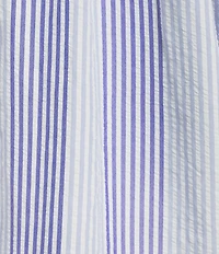 Calessa Plus Size Woven Stripped Embroidered Split V-Neck Elbow Length Balloon Sleeve Tunic