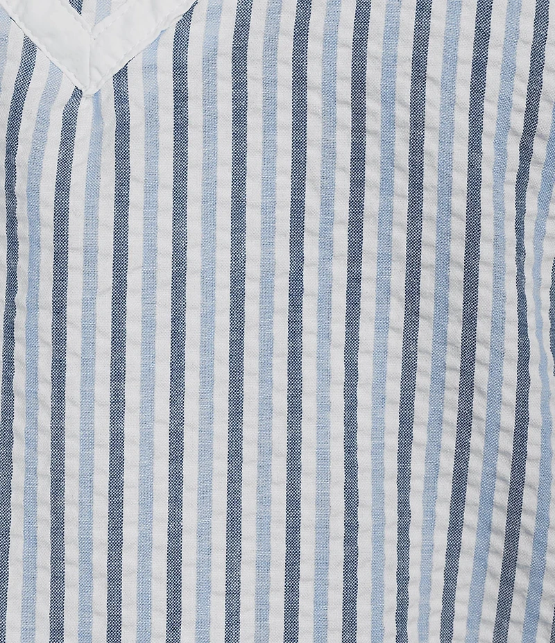 Calessa Plus Size Woven Textured Stripe Band Collar Elbow Length Sleeve Tunic