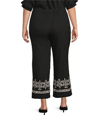 Calessa Plus Size Woven Wide Leg Embroidered Hem Pull-On Pants