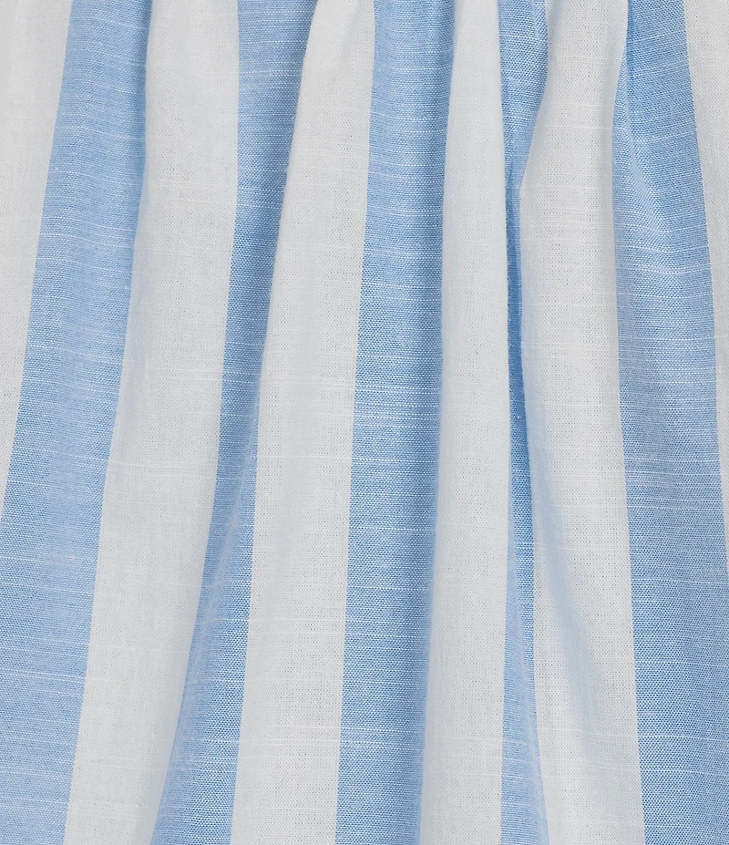 Calessa Plus Size Stripe Split V-Neck Embroidered Elbow Length Sleeve Tunic