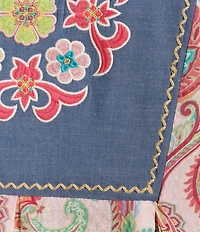 Calessa Plus Woven Embroidered Patchwork Split Tie Neck 3/4 Sleeve Tunic