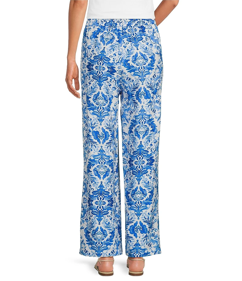Calessa Porcelain Mosaic Woven Pull-On Wide Leg Pants
