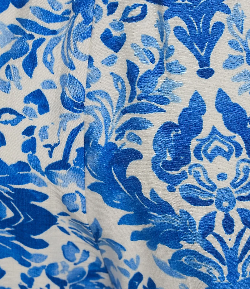 Calessa Porcelain Mosaic Woven Pull-On Wide Leg Pants