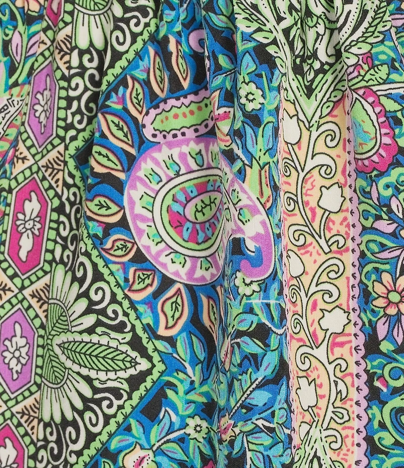 Calessa Printed Embroidered Square Neck Short Sleeve Tunic