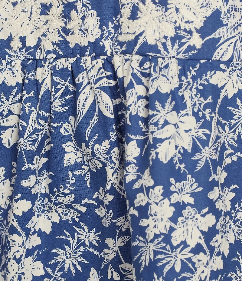 Calessa Printed Split V-Neck Ruffled Cap Sleeve Top