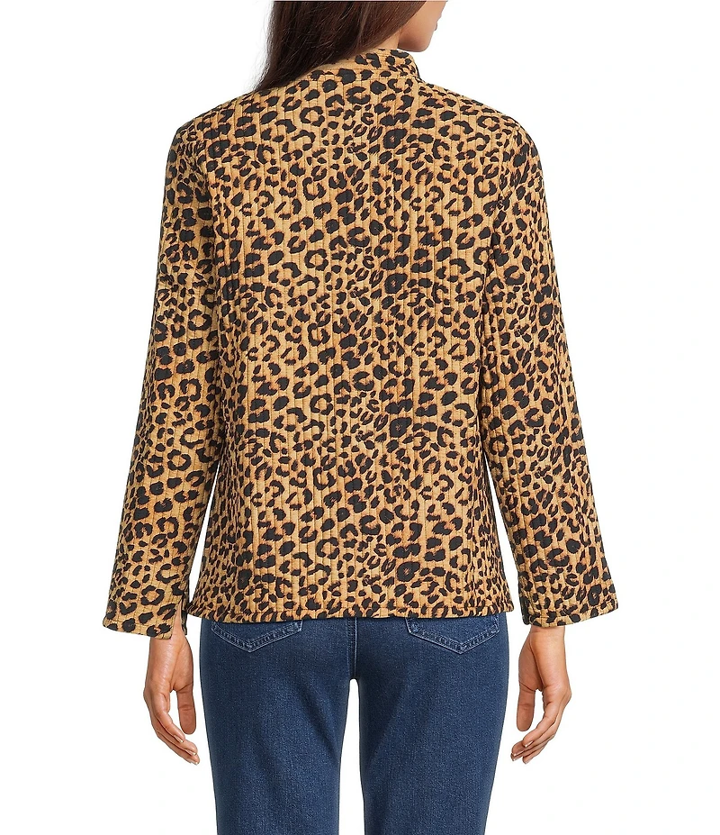 Calessa Reversible Quilted Animal Printed Band Collar Long Sleeve Shirt Jacket
