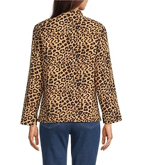 Calessa Reversible Quilted Animal Printed Band Collar Long Sleeve Shirt Jacket
