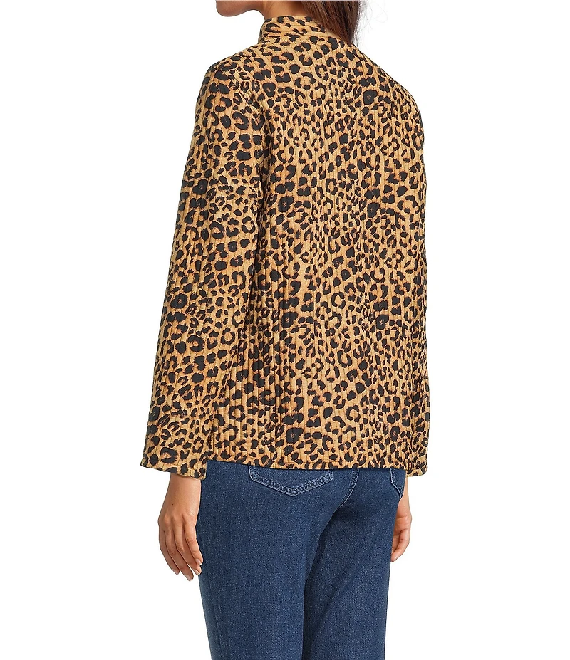 Calessa Reversible Quilted Animal Printed Band Collar Long Sleeve Shirt Jacket