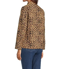 Calessa Reversible Quilted Animal Printed Band Collar Long Sleeve Shirt Jacket