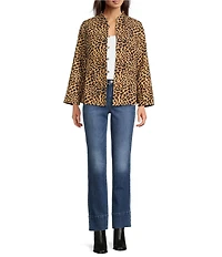 Calessa Reversible Quilted Animal Printed Band Collar Long Sleeve Shirt Jacket