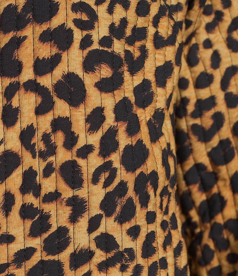Calessa Reversible Quilted Animal Printed Band Collar Long Sleeve Shirt Jacket
