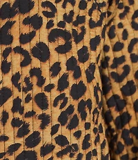 Calessa Reversible Quilted Animal Printed Band Collar Long Sleeve Shirt Jacket